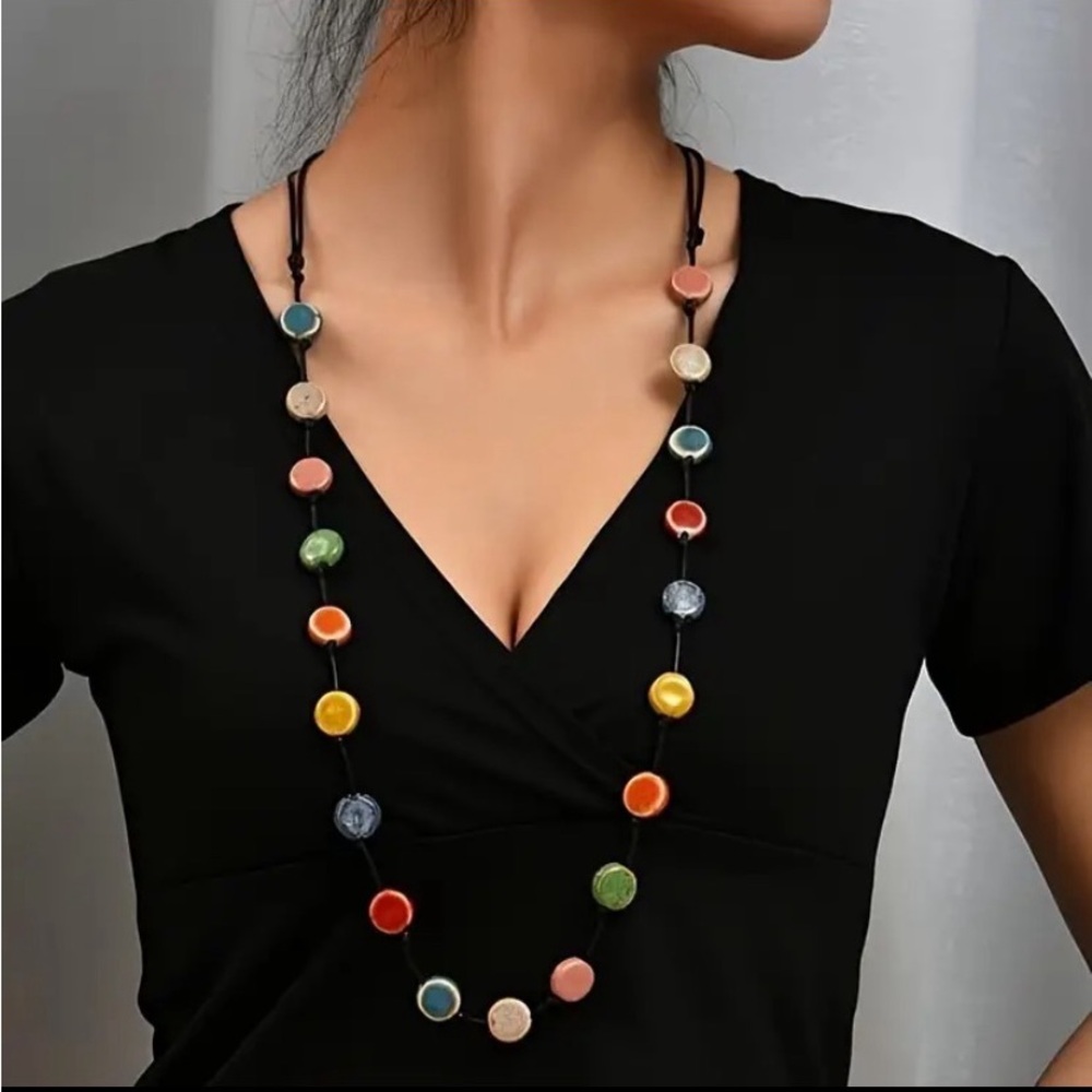 New Glass Stone Multi-Colored Sweater Necklace.